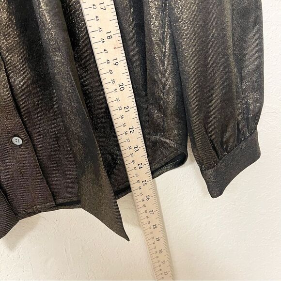 NWT J. Crew Size XS Long Sleeve Bow Button Blouse Luxurious Foil - Picture 2 of 7